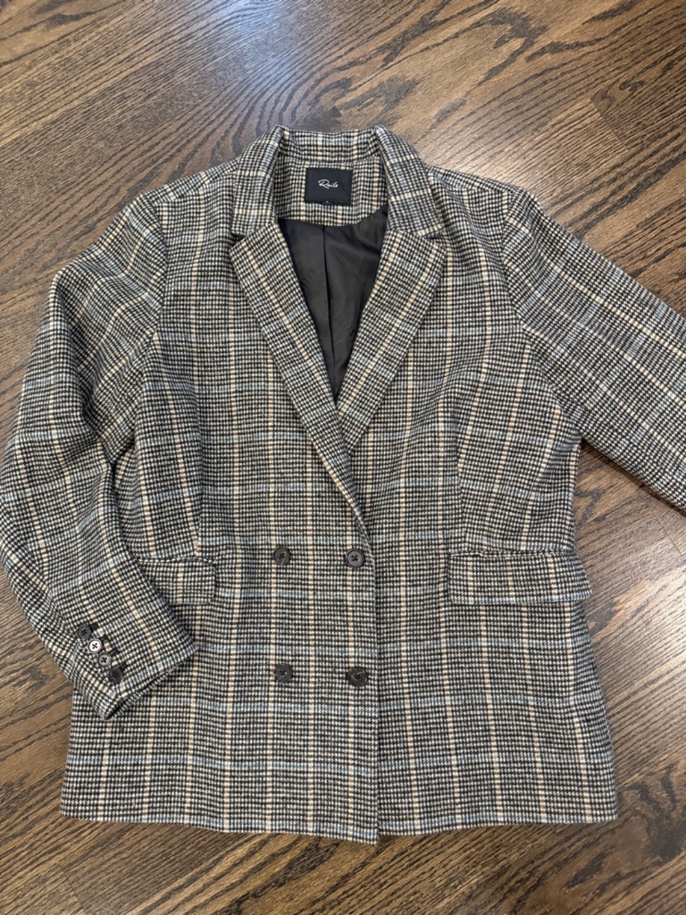 Rails black, beige, blue Plaid Double-Breasted Blazer